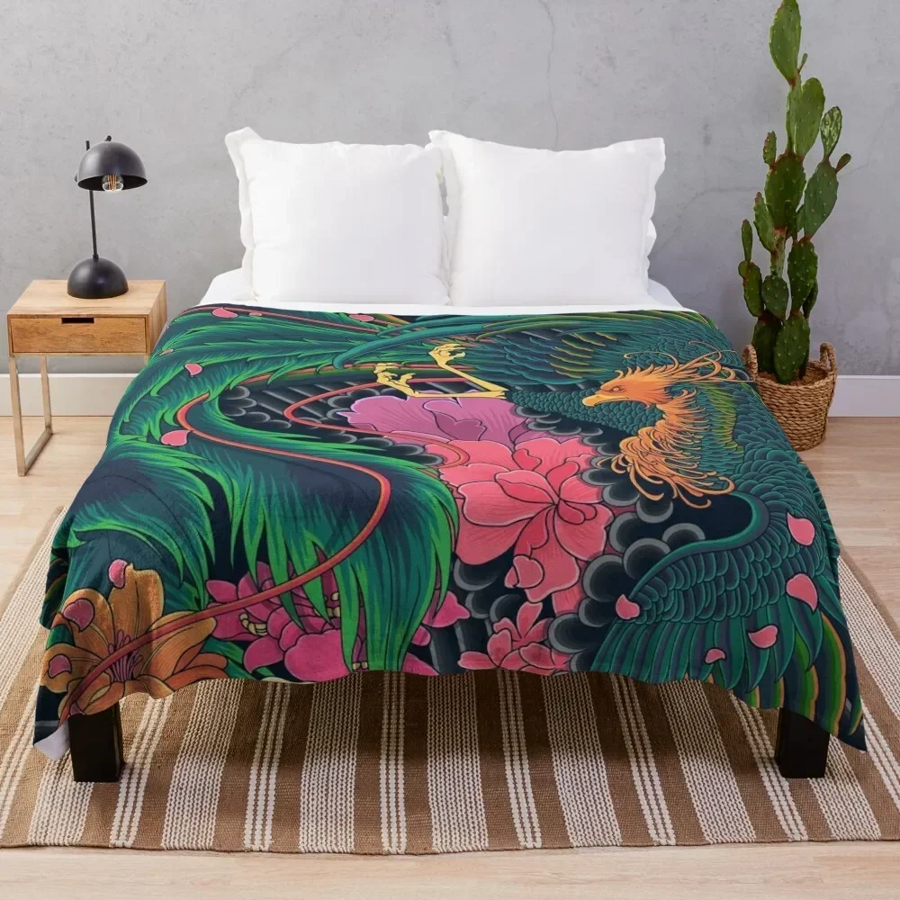 

Japanese Motive Design, The Grand Phoenix Throw Blanket Cute Weighted Thins funny gift Blankets