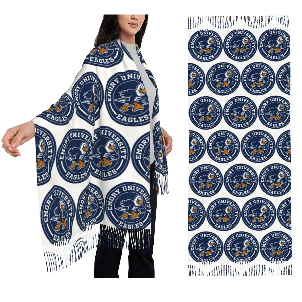 Emory University Eagles Circle Scarf Tassel Scarves for Women Soft Warm Shawls and Wraps Long Fall Winter Shawl Wrap