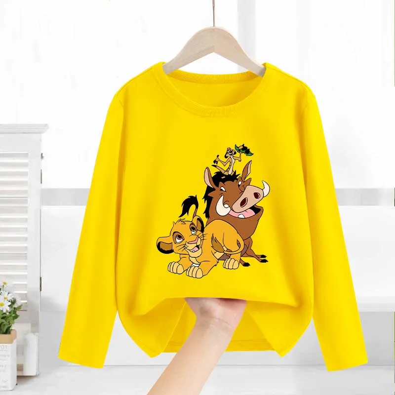 Mufasa Lion King Boys Kids Yellow Long Sleeve Sweatshirt Thin Clothes Child's Anime Cartoon Print O Neck Tops Xmas Birthday Gift