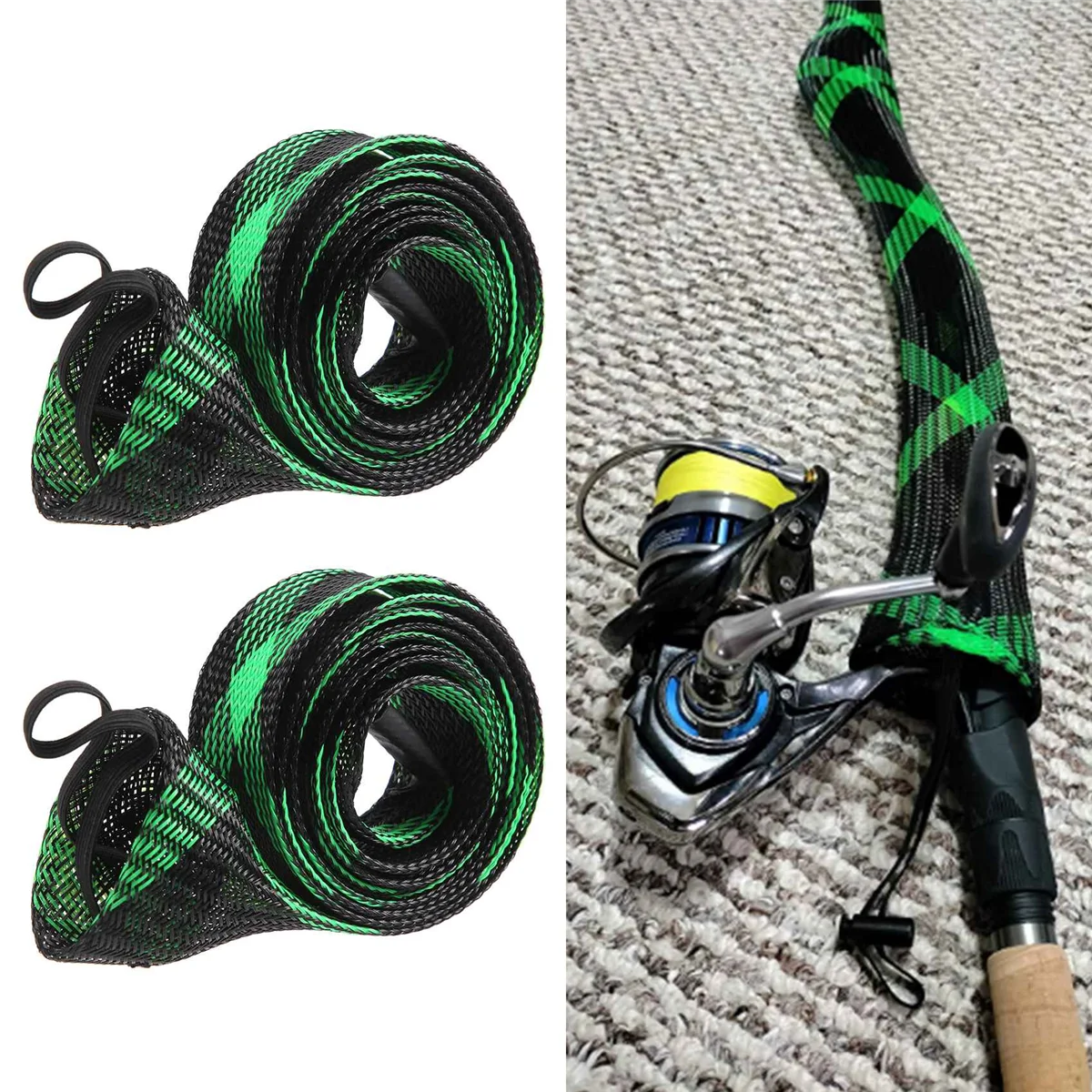 SMIEA 8Pcs Fishing Rod Sleeve Sock,Fishing Rod Cover Scalable Braided Mesh Rod Sleeve Fishing Tools Accessories with Lanyard
