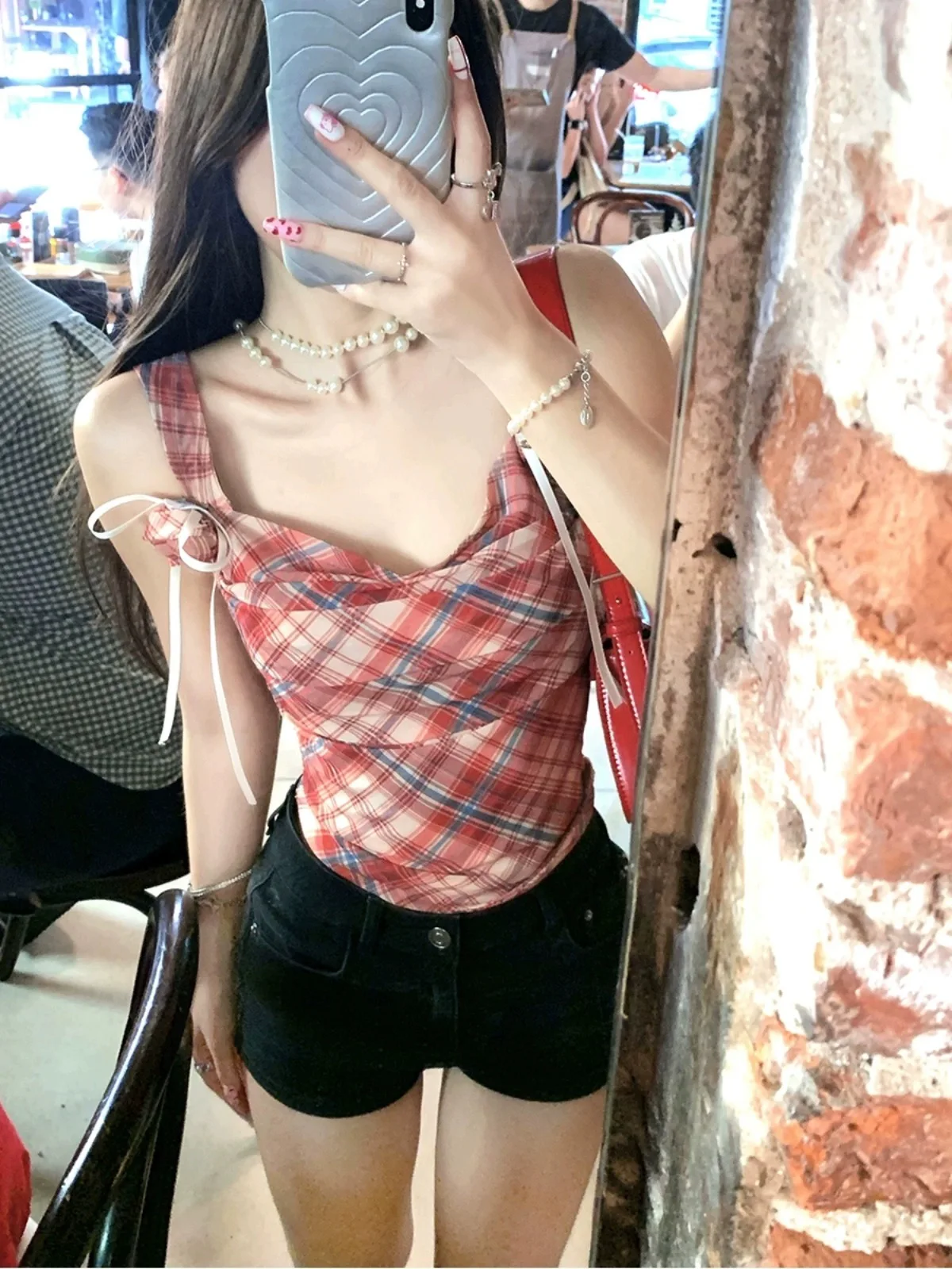 Summer Women Korean Fashion Plaid Mori Girl Camisole Hot Sexy 2000s Aesthetic Coquette Cute Core Vest Gyaru Vintage Kpop Halter