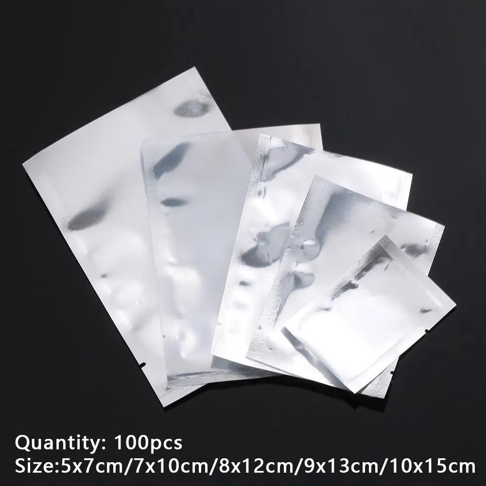 100Pcs Aluminium Foil Bags Heat Seal Bag Storage Pouches Vacuum Sealer Saran Wrap Food Grade Kitchen Supplies