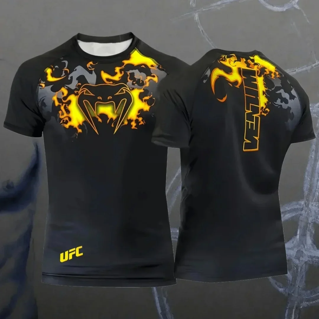 Herren-T-Shirt, modisch, schnell trocknend, lässig, atmungsaktiv, O-Ausschnitt, Kurzarm-Oberteile, heißer Sommerverkauf, UFC-Boxen, Kampf, Wettkampf