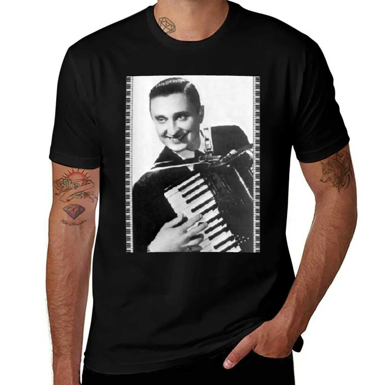 Frankie Yankovic with accordion B&W T-Shirt Lightweight Print T-Shirt
