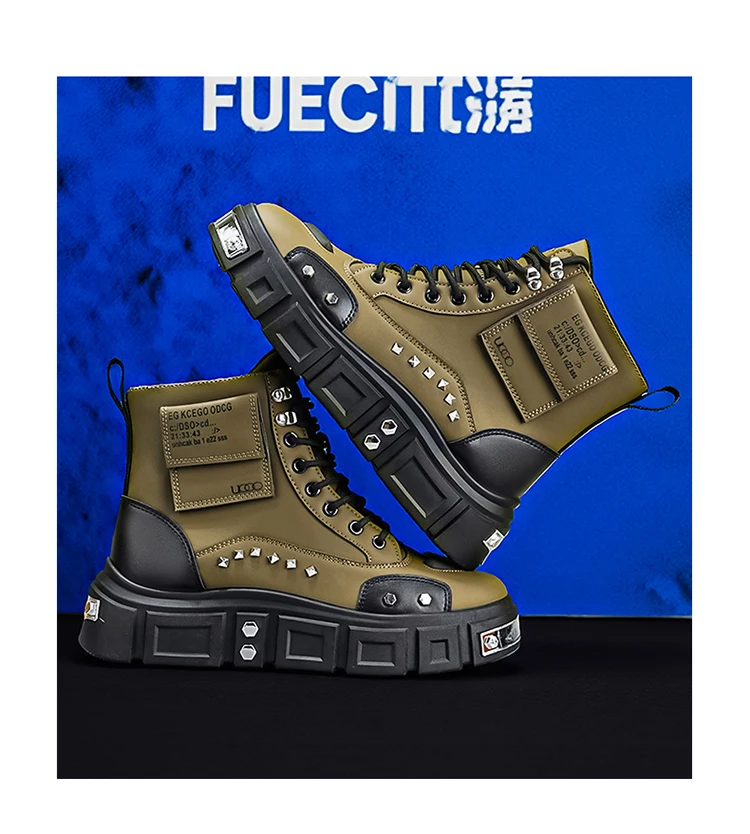 Modische Herren-High-Top-Stiefel, dicke Sohle zur Erhöhung der Körpergröße, vielseitige Freizeitschuhe – Detail 21