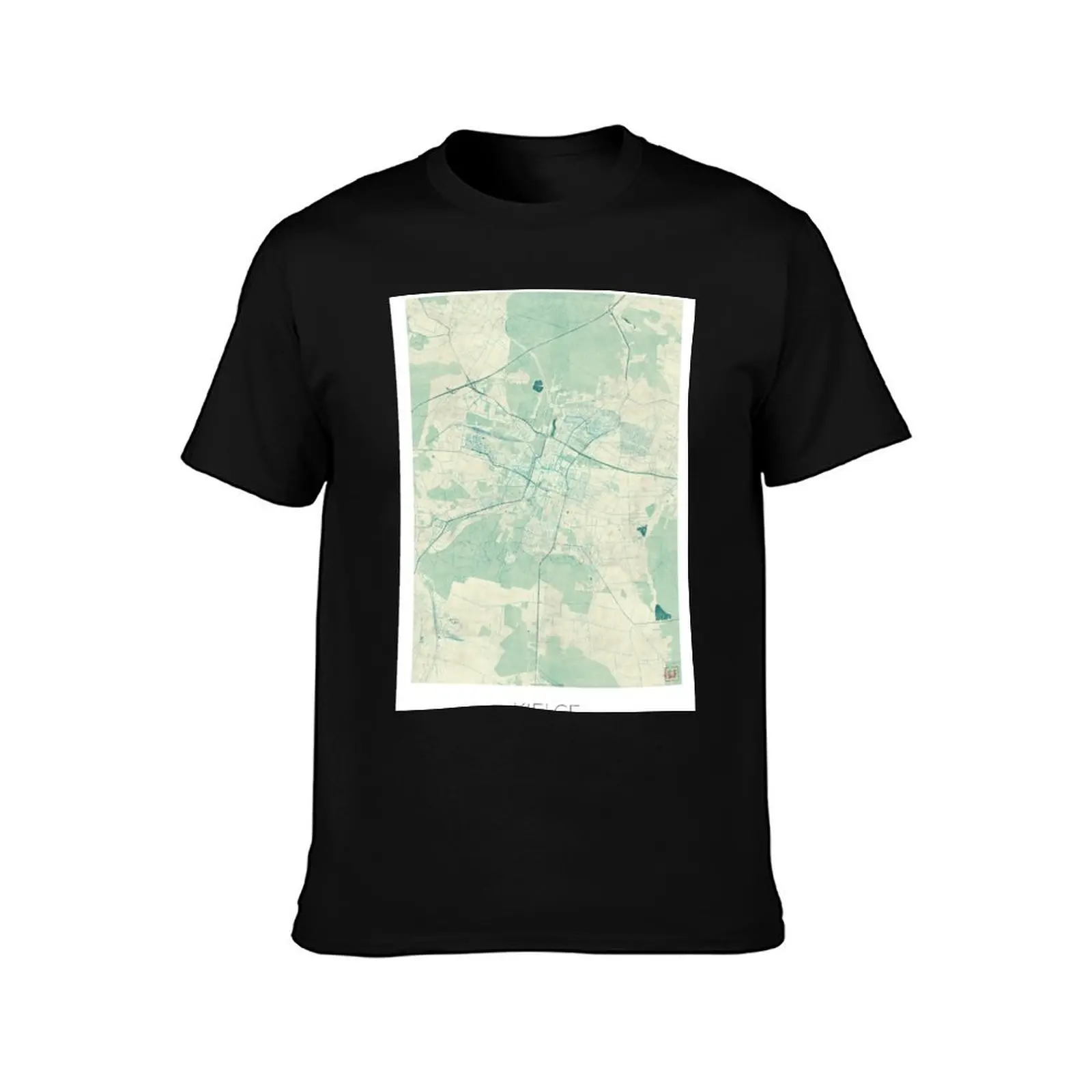 Kielce Map Blue Vintage T-Shirt blacks man t shirt mens shirts graphic tee