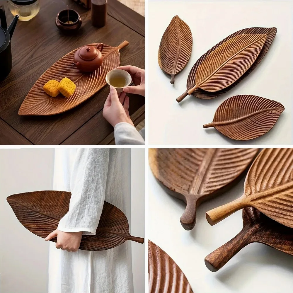 

Creative Walnut Leaf Shape Storage Tray Japan Style Eco Solid Wood Tea Tray Sushi Plate Household Desserts Plate Home Decoration