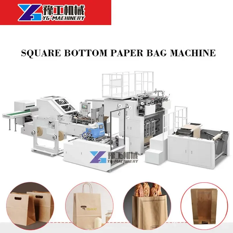 2022 New Design Mini Flat Square Bottom Carry Food Automatic Paper Bag Making Machine Kraft Paper Bag Printing Machine