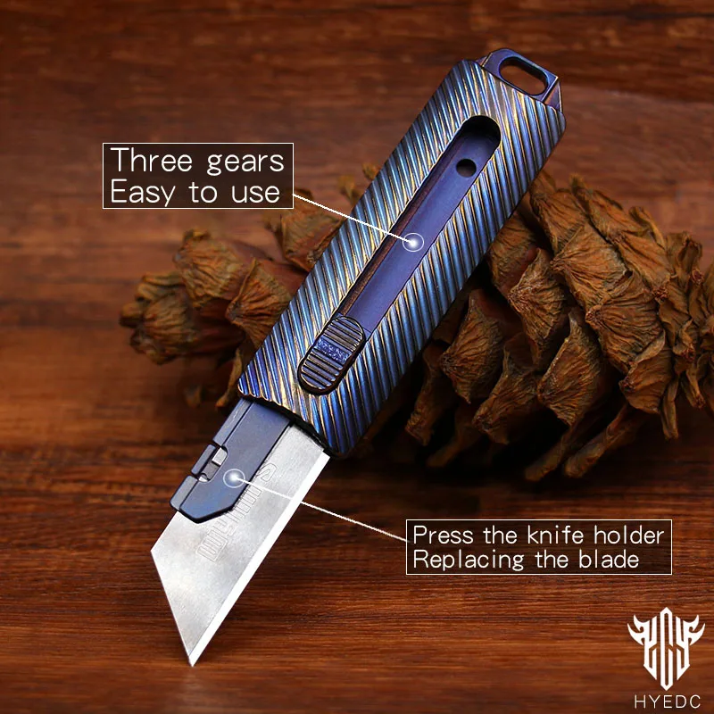 Star Sky Titanium Heavy Alloy Push Knife Tactics Pocket Cutter Paper Knife can Replace Blade Art Knife Wallpap