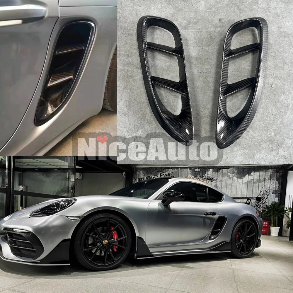 High Quality Real Carbon Fiber Car Side Fender Vents Air Intake Cover for Porsche 718 Cayman Boxster 2017-2021 Replacement Type
