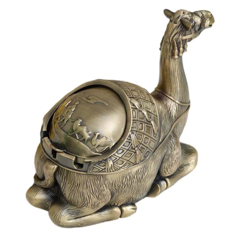 

Windproof Ashtray With Lid Vintage Metal Large Capacity Smokeless Tabletop Holder For Home Office Outdoor Use