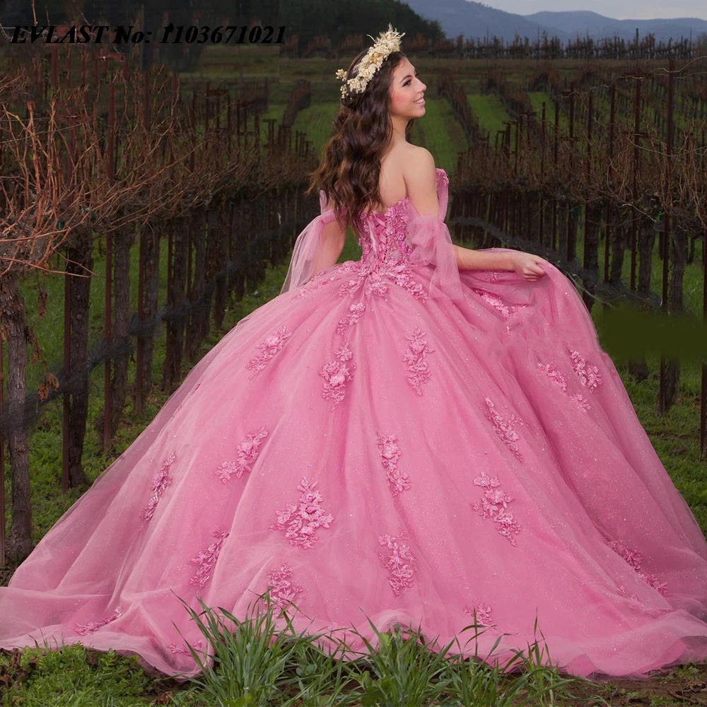 EVLAST-Robe de Quinceanera rose vif personnalisée, robe de Rh, corset perlé en dentelle appliquée, robe mexicaine Sweet 16, robe éducative de 15 ans, SQ520