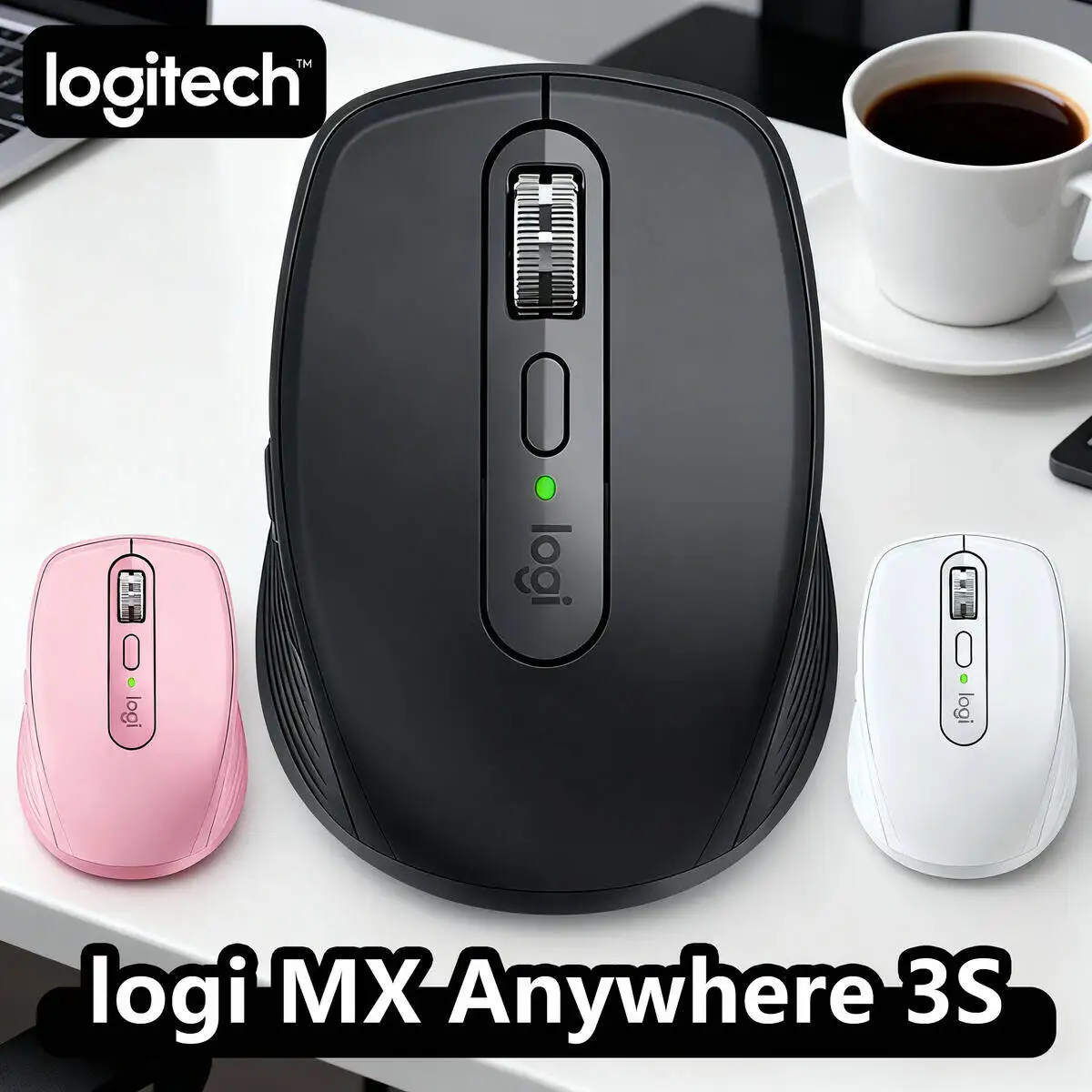 

Logitech MX Anywhere 3S Wireless Mouse, MagSpeed Scroll, 8000 DPI Darkfield, USB-C, iPad Logitech Multi Style Mouse