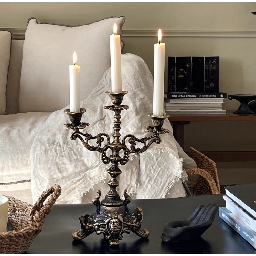 Nordic retro cast iron candle holder table ornament old wrought