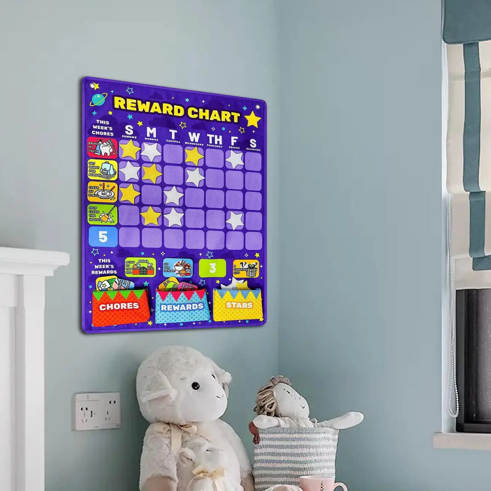 Daily Routine Good Behavior Charts Durable Felt Hanging Star Reward Chart