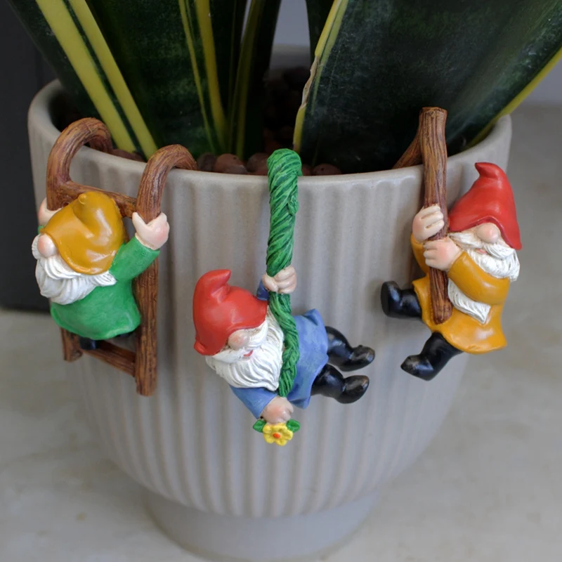 Dwarf Set, Three And Three Climbing Ladder Ornaments, Flowerpot Pendant Decorations