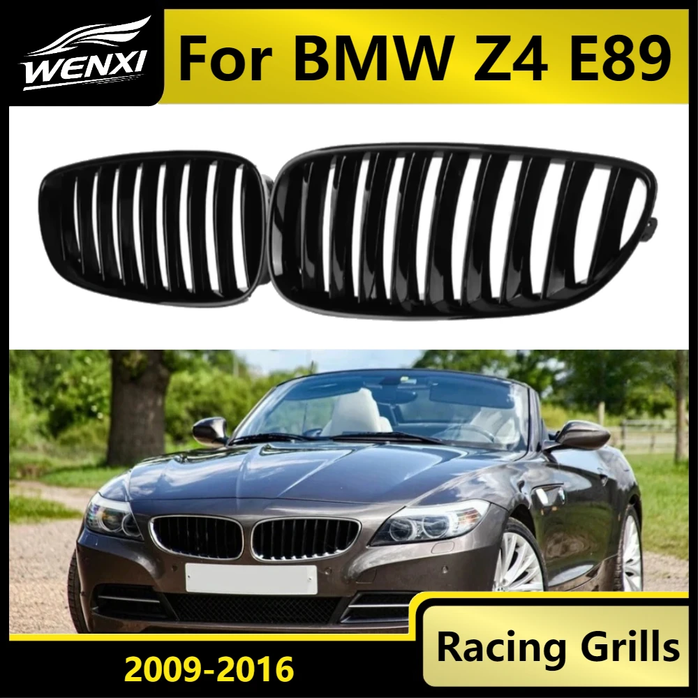 

For BMW Z4 E89 2009-2016 Car Front Bumper Kidney Grill Single Line Hood Grille Racing Grills 1 Slat Gloss Black Replacement