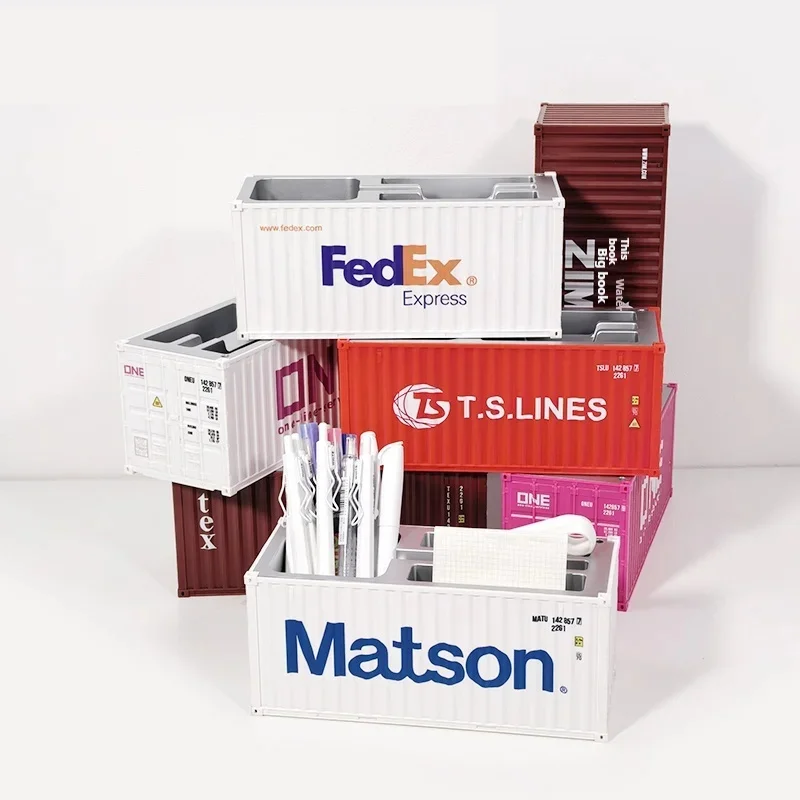 

Scale Shipping Container Pen Holder Creative Business Card Organizer Desktop Stationery Storage Box Multifunctional Office Gift