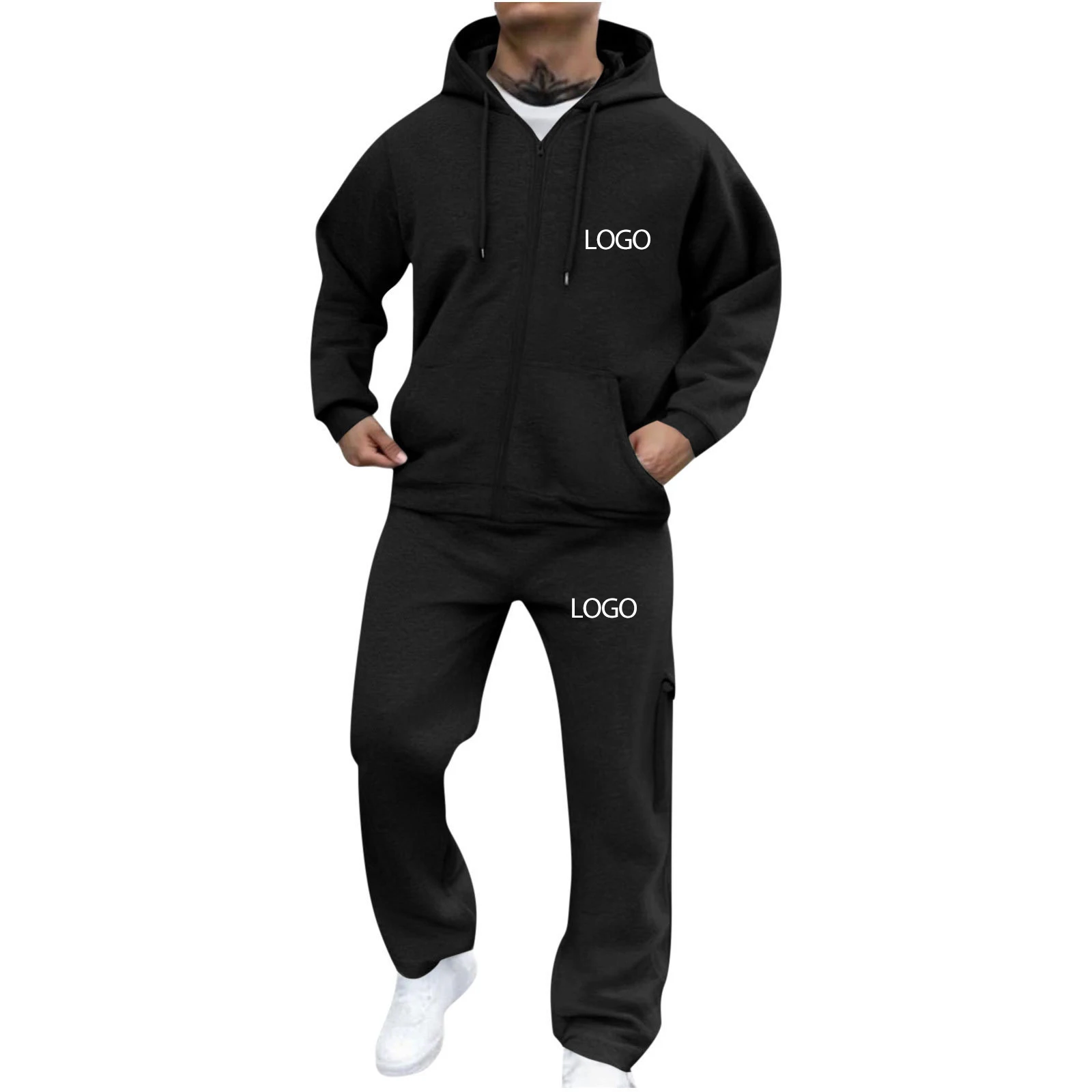 Individuell bedruckter Herren-Trainingsanzug, 2-teiliges Set, Kapuzenpullover mit Reißverschluss, Jogginghose, Sportbekleidung, Trainings-, Lauf-, Jogging- und Freizeitoutfit – Detail 4