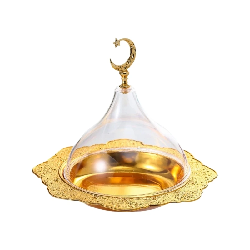 Eleganter Moon Star Gold Metall-Snackteller mit transparenter Acryl-Kuppelabdeckung für Party 3XUF – Detail 1