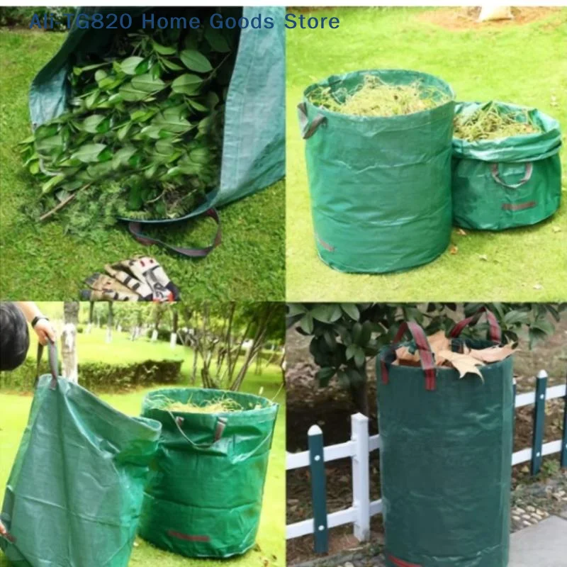 Large Capacity Garden Leaf Bag Branches And Fallen Leaves Collection Bag Dark Green PP Woven Reusable Plant Garbage Bag Supplies