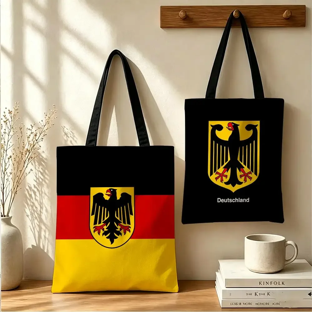 Germany Flag Emblem Storage Bags Large Capacity Canvas Tote Bag Double-Sided Print Shoulder Handbag for Daily Shopping