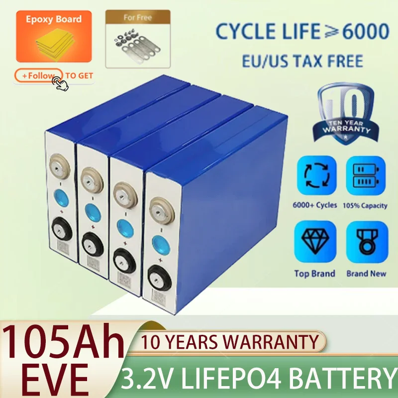 

16PCS 3.2V 105Ah Lifepo4 battery, lithium iron phosphate battery, DIY 24V 48V RV ship home energy storage battery/fast delivery