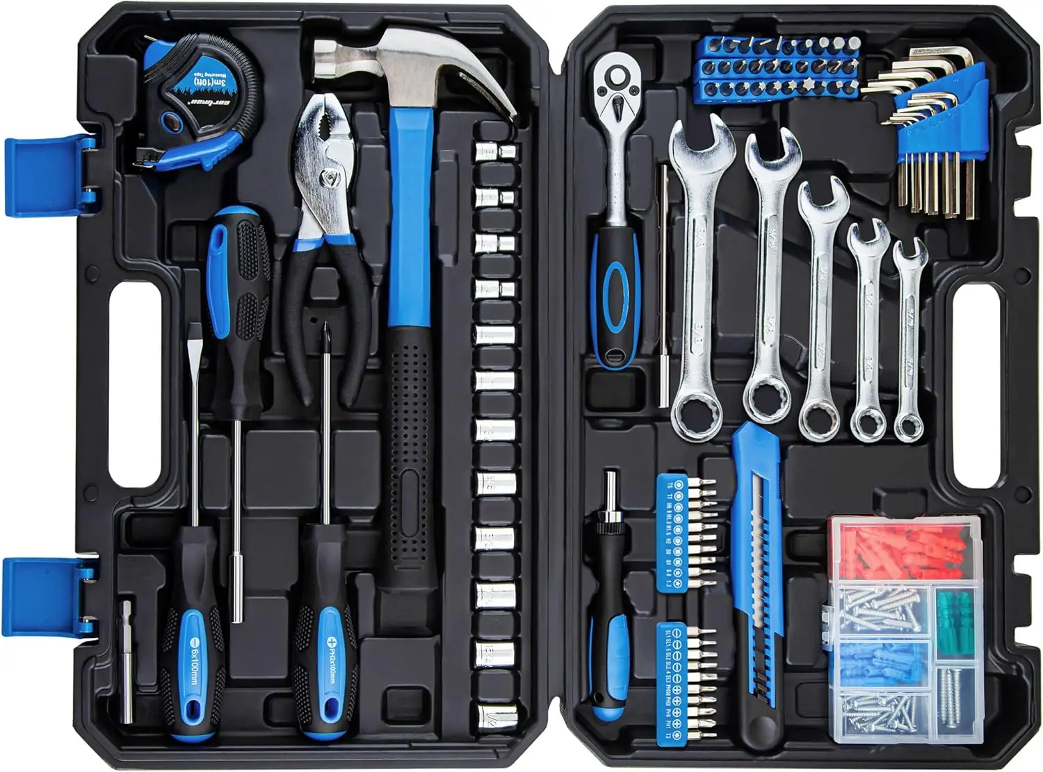 

180-Piece Socket Wrench Set with Toolbox for Auto Repair, Mixed Hand Tools in Blue Storage Case