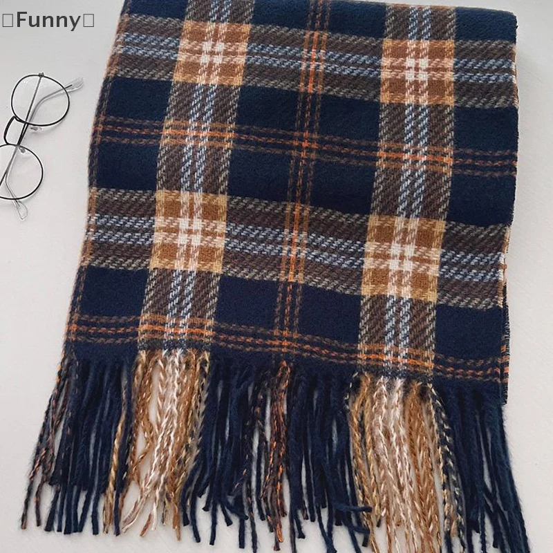 ómGrappig zas Sjaal Dames Winter Imitatie Kasjmier Plaid Modieus en veelzijdig Warm Student Ins Kwastje Sjaal