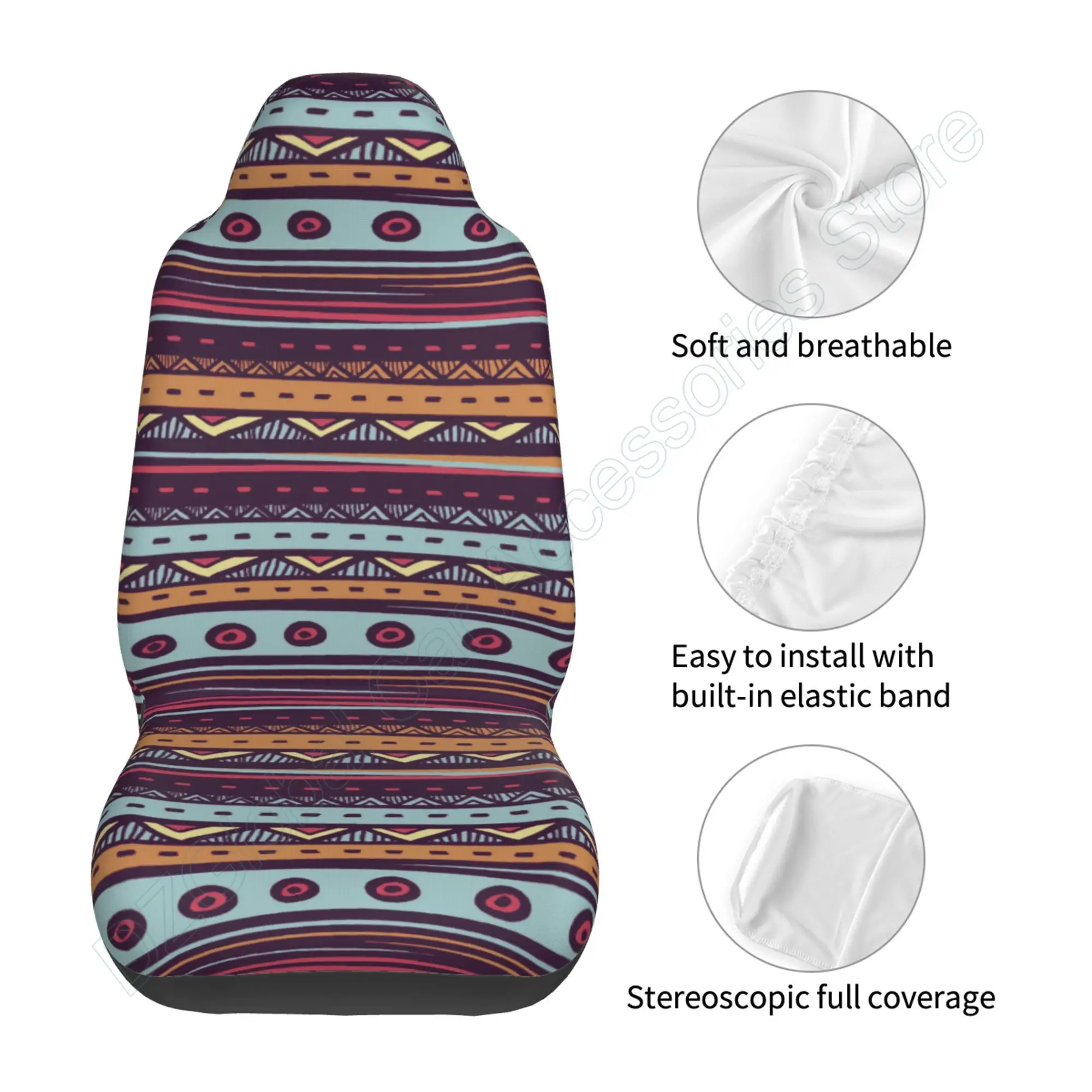 Colorful Stripe Seat Cover Baja Saddle Blanket Weave Universal Bucket Seat Cover Set of 2 Aztec Pattern Car Seat Cover Set