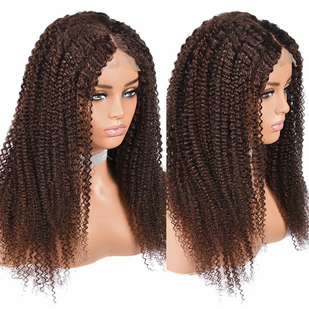 Color #4 Kinky Curly 13x4 Lace Front Wigs Preplucked 4x4 Lace Closure Wigs For Woman Brown Kinky Curly Human Hair Wigs 16-30"
