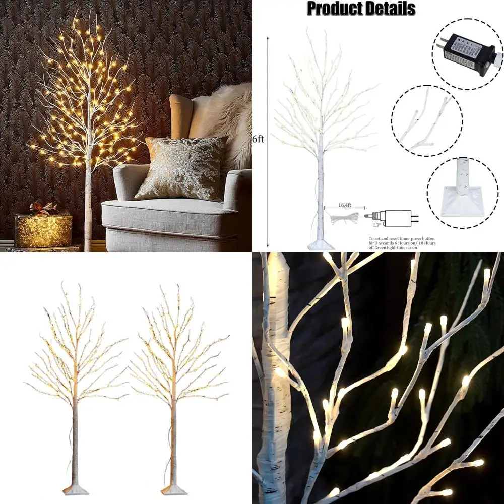 

Белые рождественские елки из березы со светодиодной подсветкой, 2 предмета, 6 футов, 288 лампочек и таймером для декора в помещении и на открытом воздухе