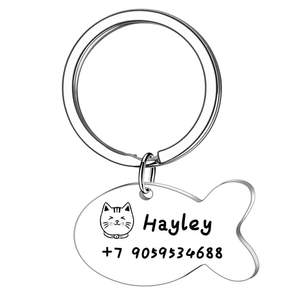 Custom Pet Anti-Lost Information Card Keychain Phone Name Bone Fish Pendant Dog Cat Necklace Stainless Steel Pet Supplies