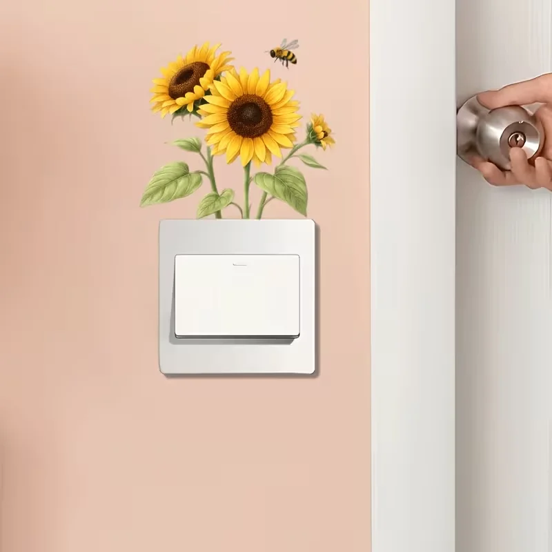 1pc Sunflower Bee Pattern Switch Stickers Waterproof Bedroom Living Room Wall Decoration Stickers