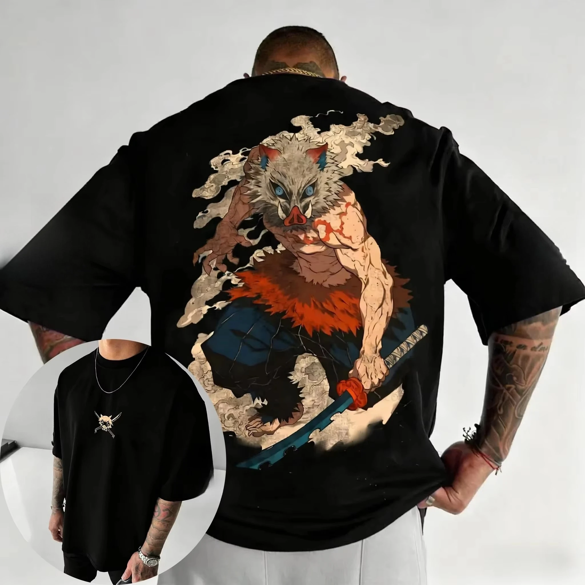 Demon Slayer Anime Inosuke Printed Men's 2026 summer T-shirt Top Summer New Versatile Fashion Harajuku Style Large Casual Y2K