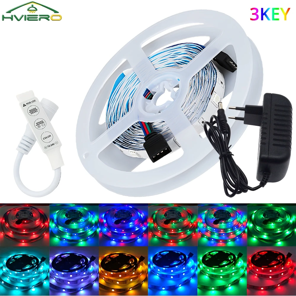 

270Led Diode Tape 3Key Controller 2835 RGB Strip LED Light 5/10M Flexible Ribbon Backlight Decoration DC12V Lamping Multipurpose
