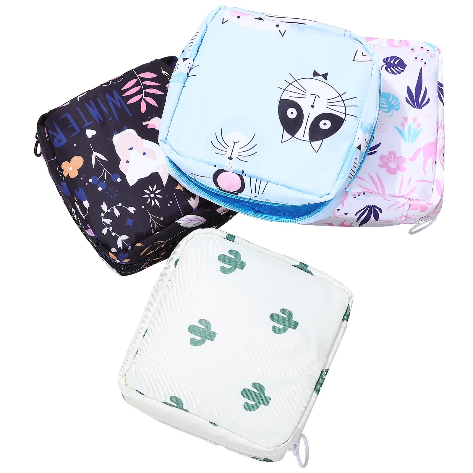 

4 Pcs Cute Wallet Portable Sanitary Napkin Zip Bags for Pads Nylon Pouch Hygiene First Period Organizer Napink Girl