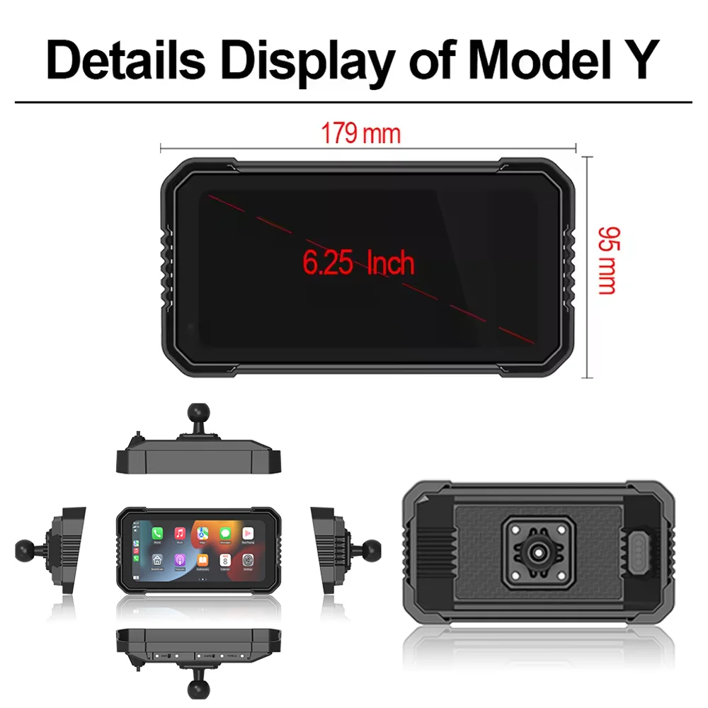 ALONVETER ポータブル 6.25 インチオートバイ CarPlay GPS ナビゲーション IP67 防水 DVR Carplay スクリーンモトデュアルカメラドライブレコーダー