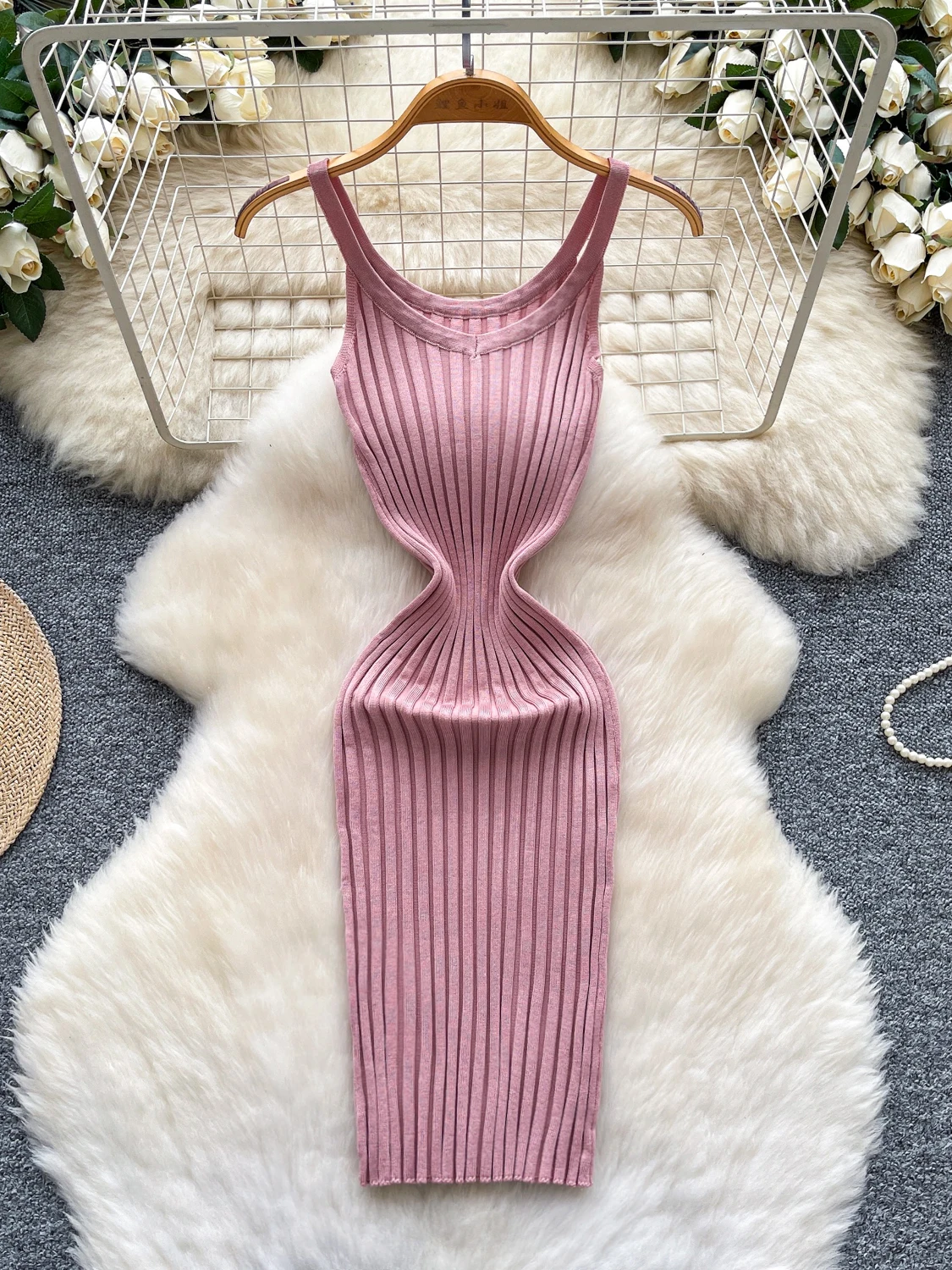 

Sexy Knitted Strap Dr High Waist Slim Fit Vertical Stripe Bodycon Skirt Women's Faion Spring Summer Autumn Winter Ci C...