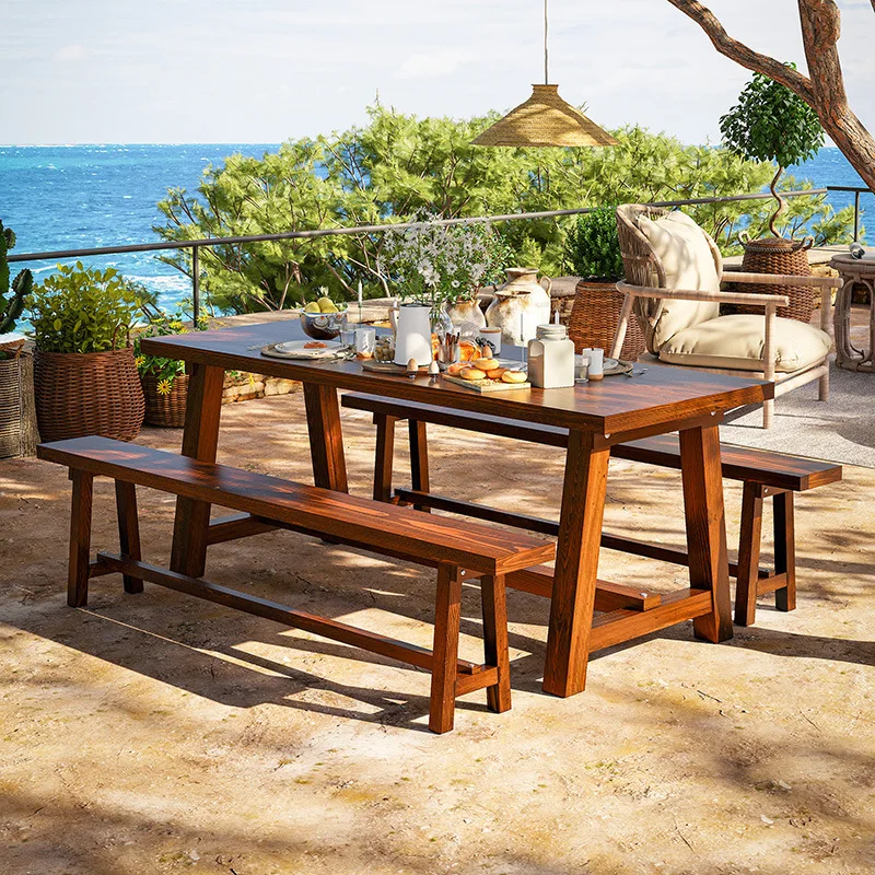 Outdoor outdoor anti-corrosion wood table and chair combination waterproof and sunscreen