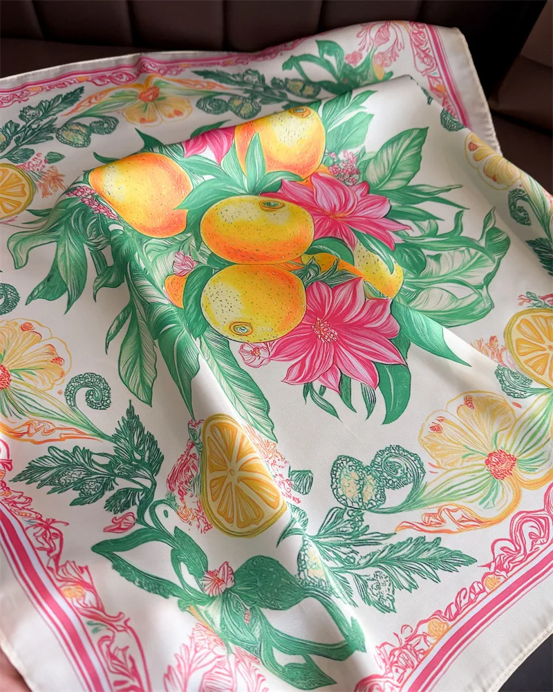 2026 New Fashion Print Silk Hairbands Summer Lemon Scarf Women Elagant Bandana Neck Kerchief Head Bands Foulard Female Scarfs image 5