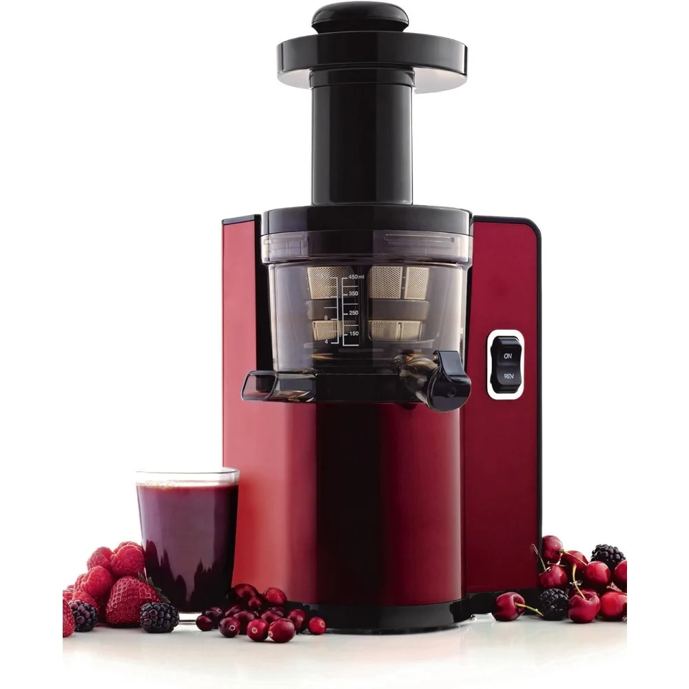 Haoyunma Verticale Kauwjuicer, 43 Rpm Compacte Koude Pers Juicer Machine Met Automatische Pulp Uitwerpen, 150 W, Rood