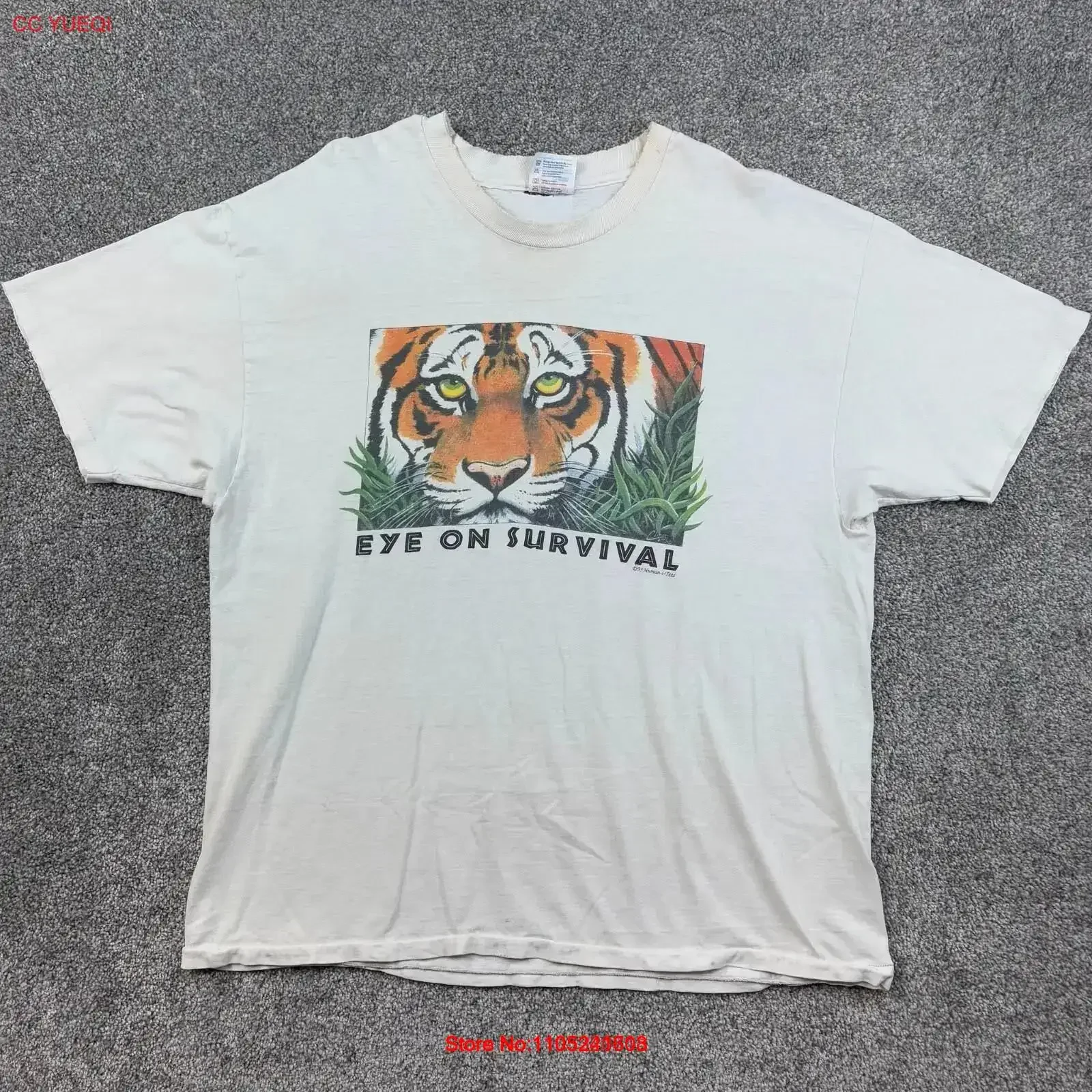 Vintage Eye on Survival T Shirt Mens XL White Human i Tiger Nature Animals Washed fashion Casual Stylish homme  vintage Washed