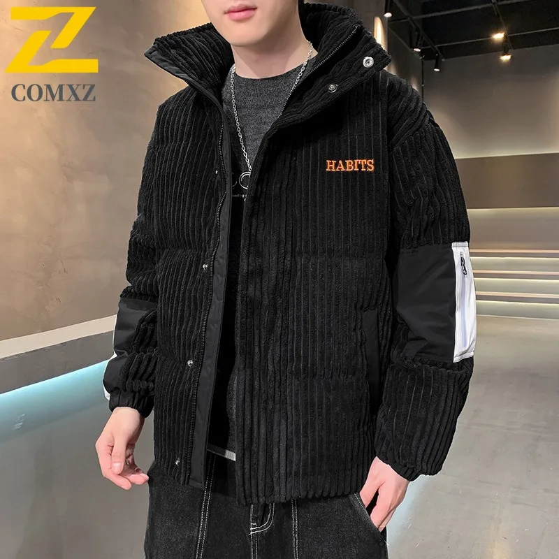 

COMXZ American Style Men Padded Jacket Premium Stand Collar Lightweight Parka Casual Travel Windproof Warm Winter Jackets