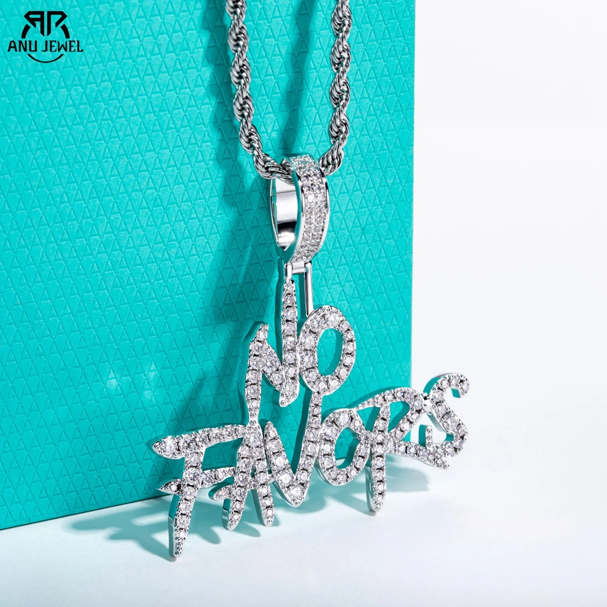 AnuJewel Moissanite NO FAVORS Necklace 14K Gold Plated Letter Pendant 60cm Layered Heavy Metal Hip Hop Jewelry for Men&Women