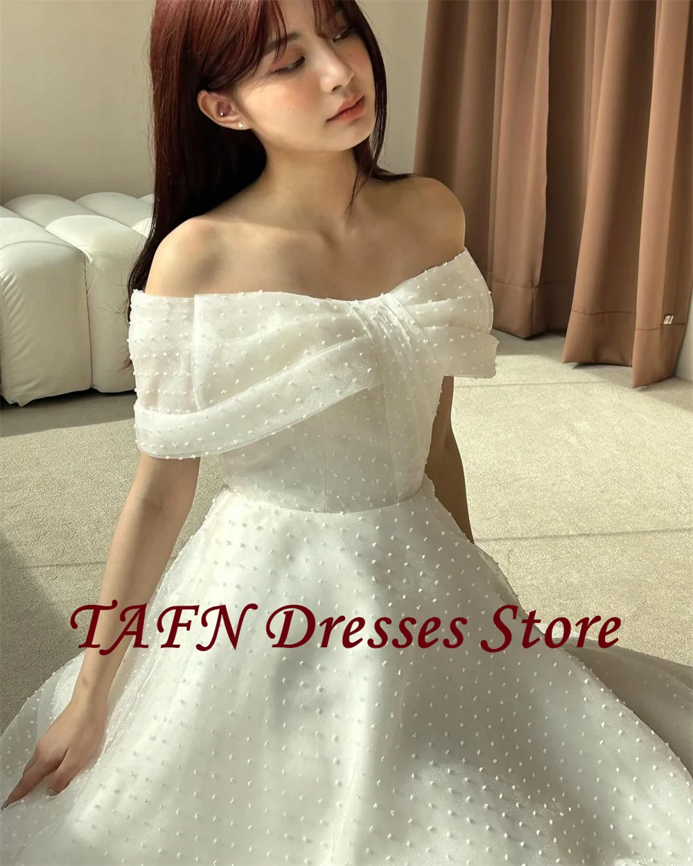 TAFN 2025 New Dotted Tulle Wedding Dresses Off the Shoulder A-line Bridal Gown Floor-Length 웨딩드레스 Photo Shoot Custom Made