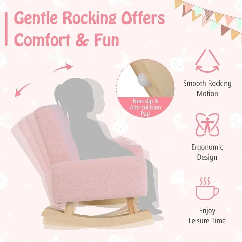 Kids Rocking Chair Sofa, Crafted Curved Rocking Base of This Toddler Rocking Chair Features Anti-collision Foot Pads