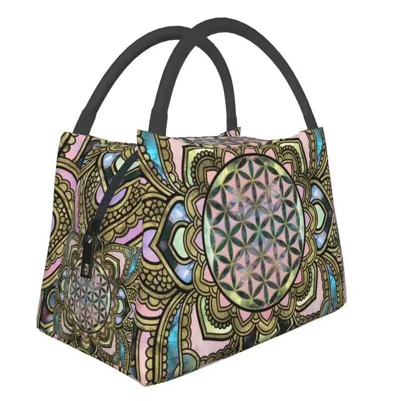 Mandala Spiritual Flower Of Life In Insulated Lunch Bags for Women Portable Sacred Geometry Meditation Thermal Lunch Tote