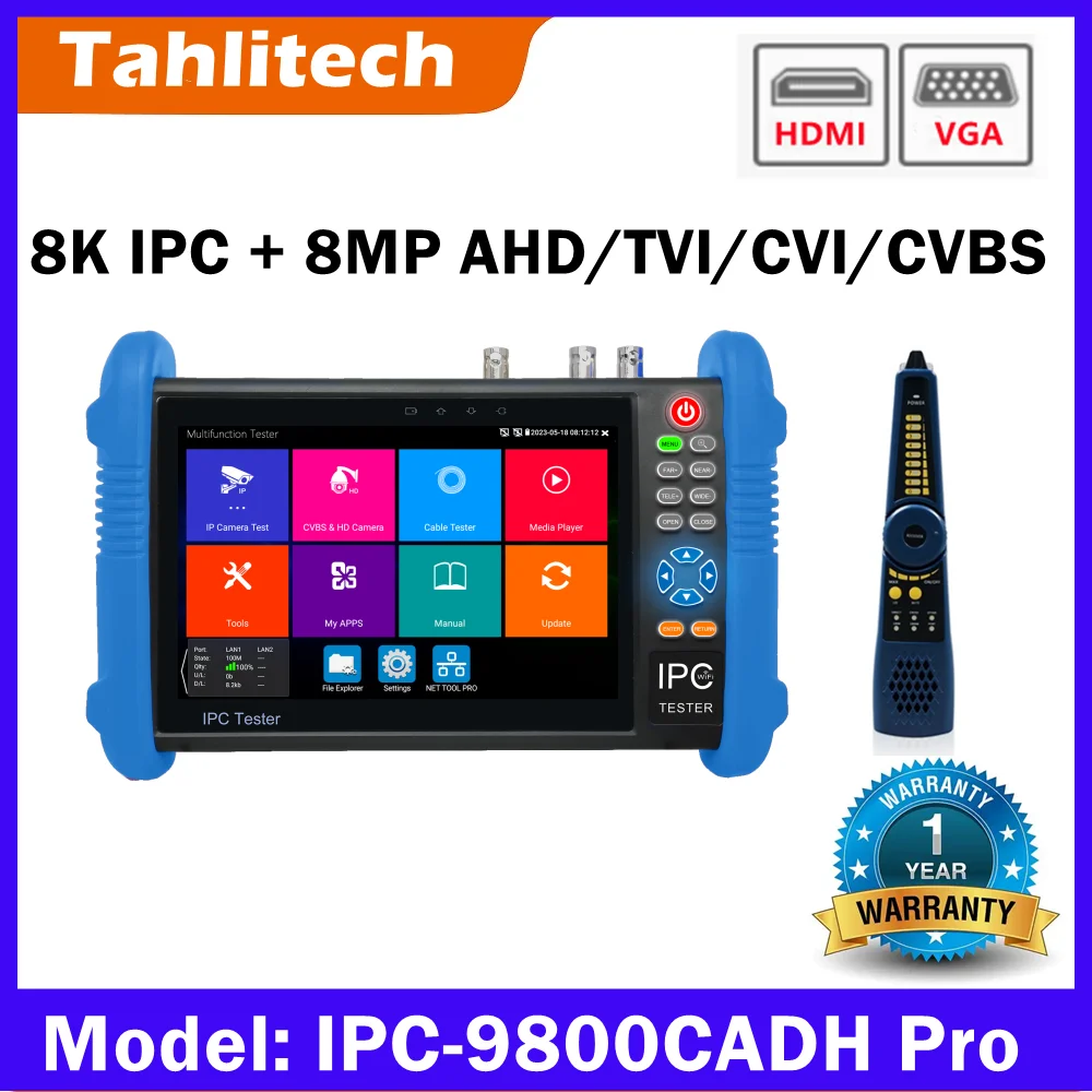 IPC-9800MOVTADHS Pro IPC-tester Ondersteuning 8K IPC-camera en VGA 8MP AHD CVI TVI Test Wifi PTZ-kabeltester HDMI PoE CCTV-tester