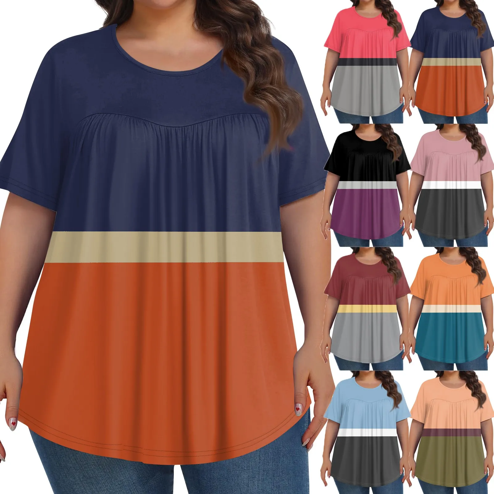 2024 Fashion Ropa Mujer Tendencia Women\'S Casual Print Round Neck Short Sleeve Top Womens Plus Size Playeras Oversize Mujer